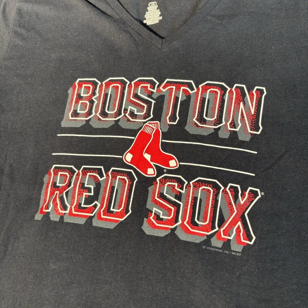Boston Red Sox Shirt Women's 1x V Neck Black Graphic Tee MLB Genuine Merchandise